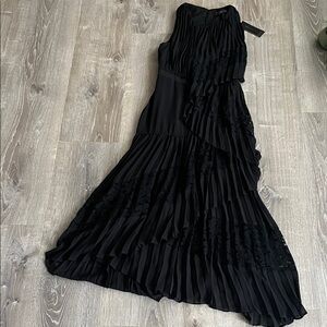 BCBGMaxAzria Black Pleated Lace Maxi Dress